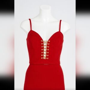 Bebe Josephine Quilted Chain Lace Up Corset Top in Goji Berry Faux Suede Large